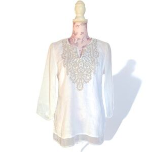 JM Collection Linen Embroidered Tunic Top